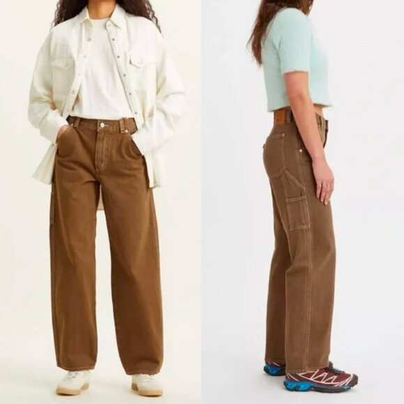 🦋 LEVI'S Brown Dad Utility Jeans Pants 25 Loose Straight Fit High Rise Y2k - Picture 1 of 6